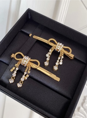 高端蝴蝶结发夹女侧边刘海夹子水钻头饰发卡高级感大牌发饰一字夹