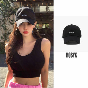 ROSYX BOSTON字母鸭舌帽子女潮百搭运动街头显脸小软顶棒球鸭舌帽