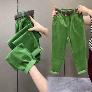 高腰显瘦萝卜裤 女洋气百搭糖果色条绒休闲裤 欧货纯色灯芯绒哈伦裤