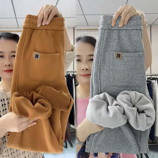 宽松显瘦小个子高腰保暖裤 加绒加厚卫裤 束脚休闲裤 新款 女2025冬季