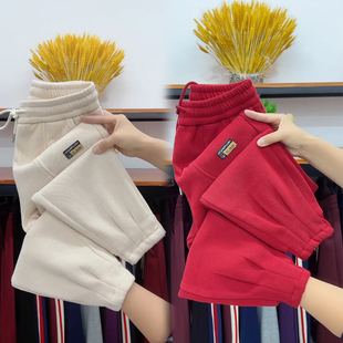 冬季小个子加绒加厚卫裤女高腰束脚百搭哈伦裤宽松显瘦保暖休闲裤