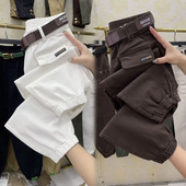 新款 高腰百搭束脚哈伦裤 休闲裤 裤 女宽松显瘦牛仔工装 欧货2023秋季