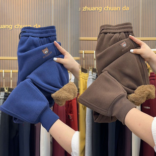 女2024冬季 运动裤 新款 时尚 宽松显瘦羊羔毛卫裤 加绒加厚束脚休闲裤