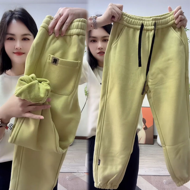 加绒加厚卫裤女冬季新款宽松显瘦
