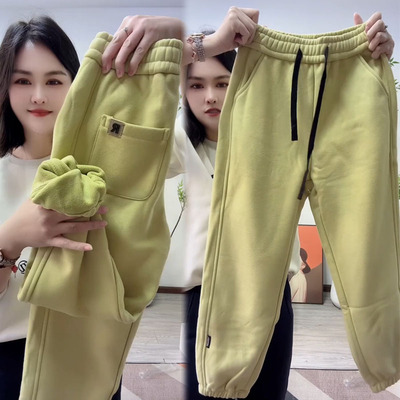 加绒加厚卫裤女冬季新款宽松显瘦