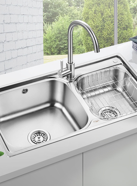 欧琳水槽双槽套餐 厨房洗菜盆 304不锈钢水槽 厨房水槽洗菜盆加厚