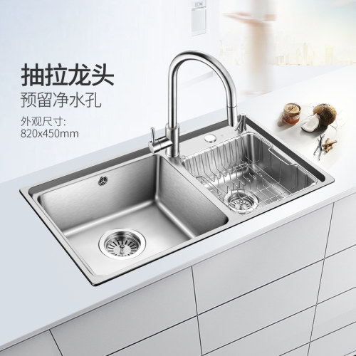 欧琳不锈钢水槽双槽洗碗槽仿手工