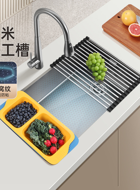 欧琳水槽304不锈钢手工大单槽蜂窝压纹纳米洗菜盆厨房家用洗碗槽