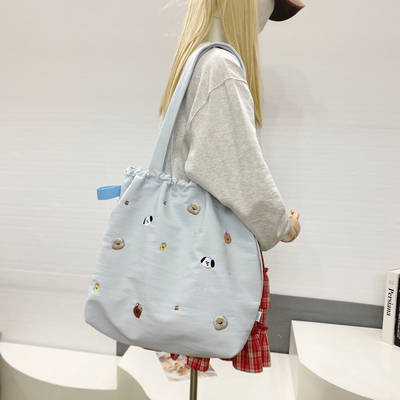 可爱卡通刺绣大容量帆布托特包