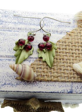 欧美饰品 Vintage女款洪冬青果绿色烤漆精美石榴石925银 2017新款