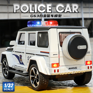 合金110巡逻车男孩越野特警车儿童声光玩具1 32奔驰G63公安车模型