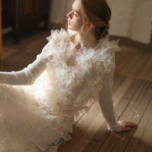 脸儿艺 手工烫花 立体花朵 手工钉珠 薄百搭 开衫毛衣 黑白两色入