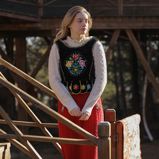 古着民族风 手工钉珠 百搭两面穿背心马夹 重工绣花 脸儿艺