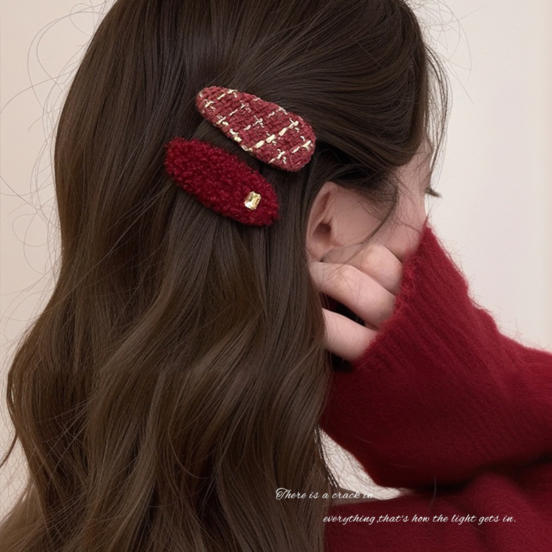 新年红色发夹女2026新款高级感刘海夹前额侧边夹毛绒发卡夹子头饰