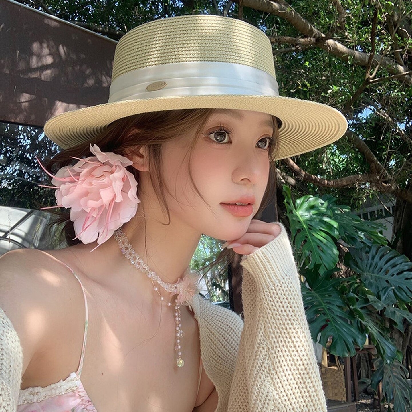 法式平顶草帽女夏季海边度假老钱风草编大沿女款遮阳防晒帽太阳帽