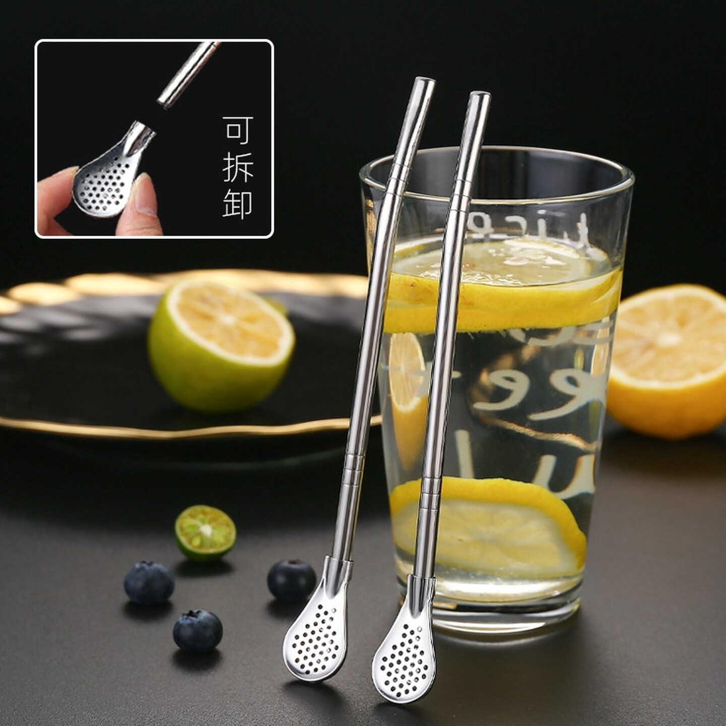 创意两用吸管勺不锈钢过滤吸管马黛茶勺咖啡搅拌勺子非一次性用品