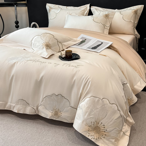 A类120支纯棉亲肤刺绣四件套