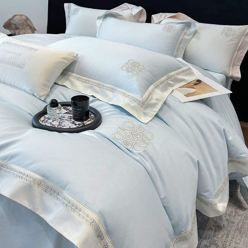 200支长绒棉全棉简约刺绣四件套4