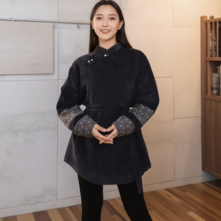 蒙古元素时尚女装上衣外套立领盘扣条绒民族风手工蒙古服日常装春