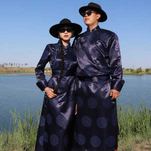 秋冬款 新款 蒙族服饰日常生活装 高档蒙古袍舞蹈表演长款 蒙古情侣装