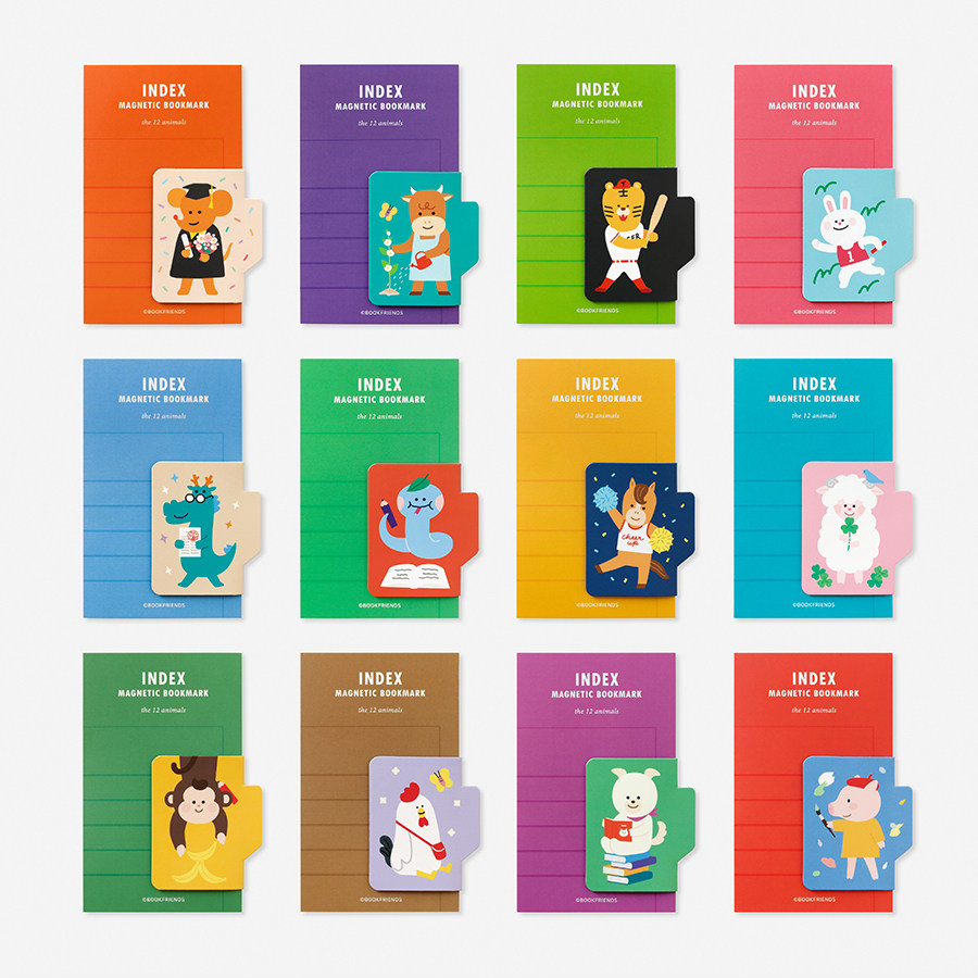 韩国BOOKFRIENDS可爱十二生肖索引磁性书签阅读读书标记PP防水