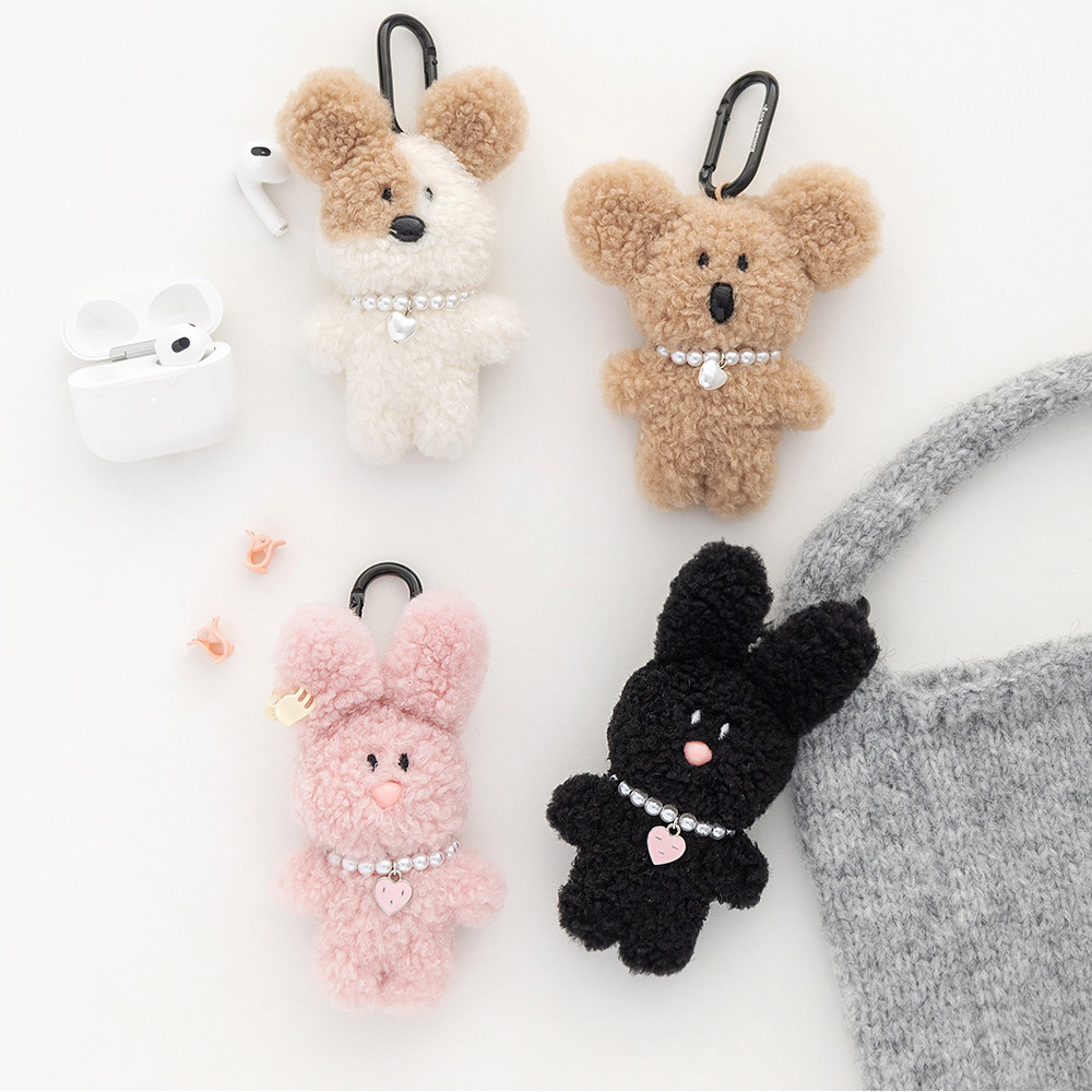 韩国Romane可爱毛绒公仔钥匙扣卡通兔子狗狗背包挂饰挂件女生礼物
