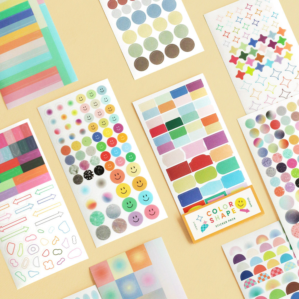 韩国iconic彩色图形日记本手帐日历装饰贴纸标记贴索引贴10张套装