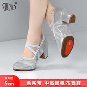 5cm银色舞蹈鞋 室外成人古典跳舞鞋 女士高跟2026新款 软底教师舞鞋