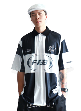 FBS X FUJAM联名款夏季嘻哈街舞hiphop速干条纹polo衫宽松短袖T恤