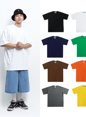 FBS美式嘻哈街舞说唱小领口纯色重磅打底宽松百搭短袖肥大bboyT恤