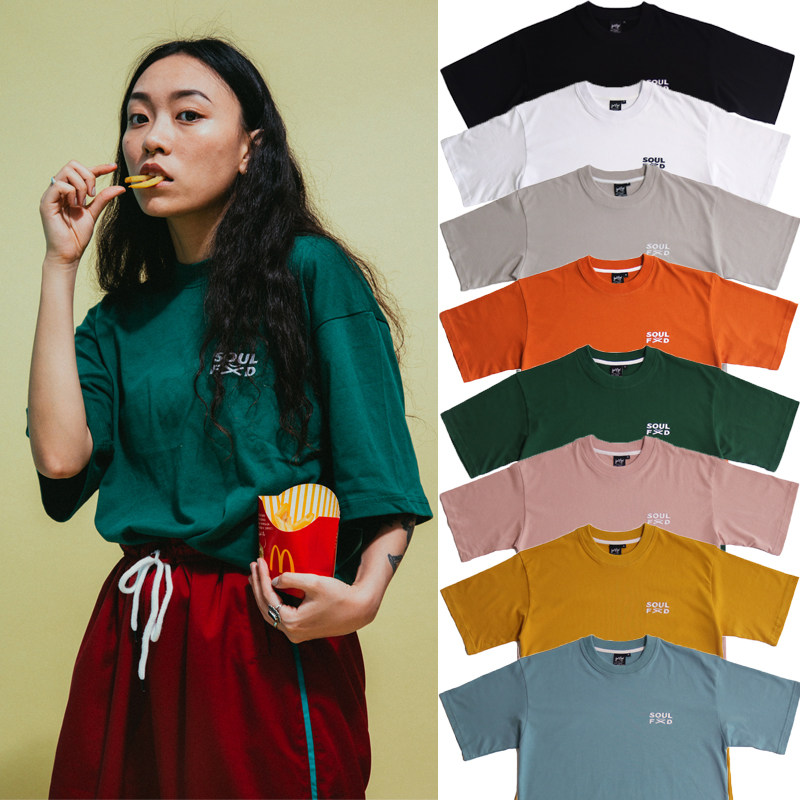 正品SOULFOOD新款糖果色 刺绣 纯棉圆领宽松短袖嘻哈街舞bboy T恤