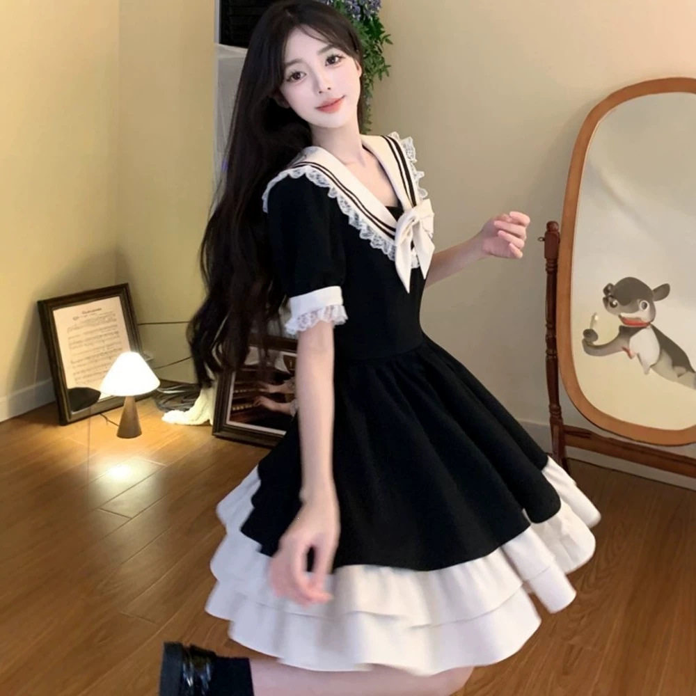 大码女装胖mm蝴蝶结海军