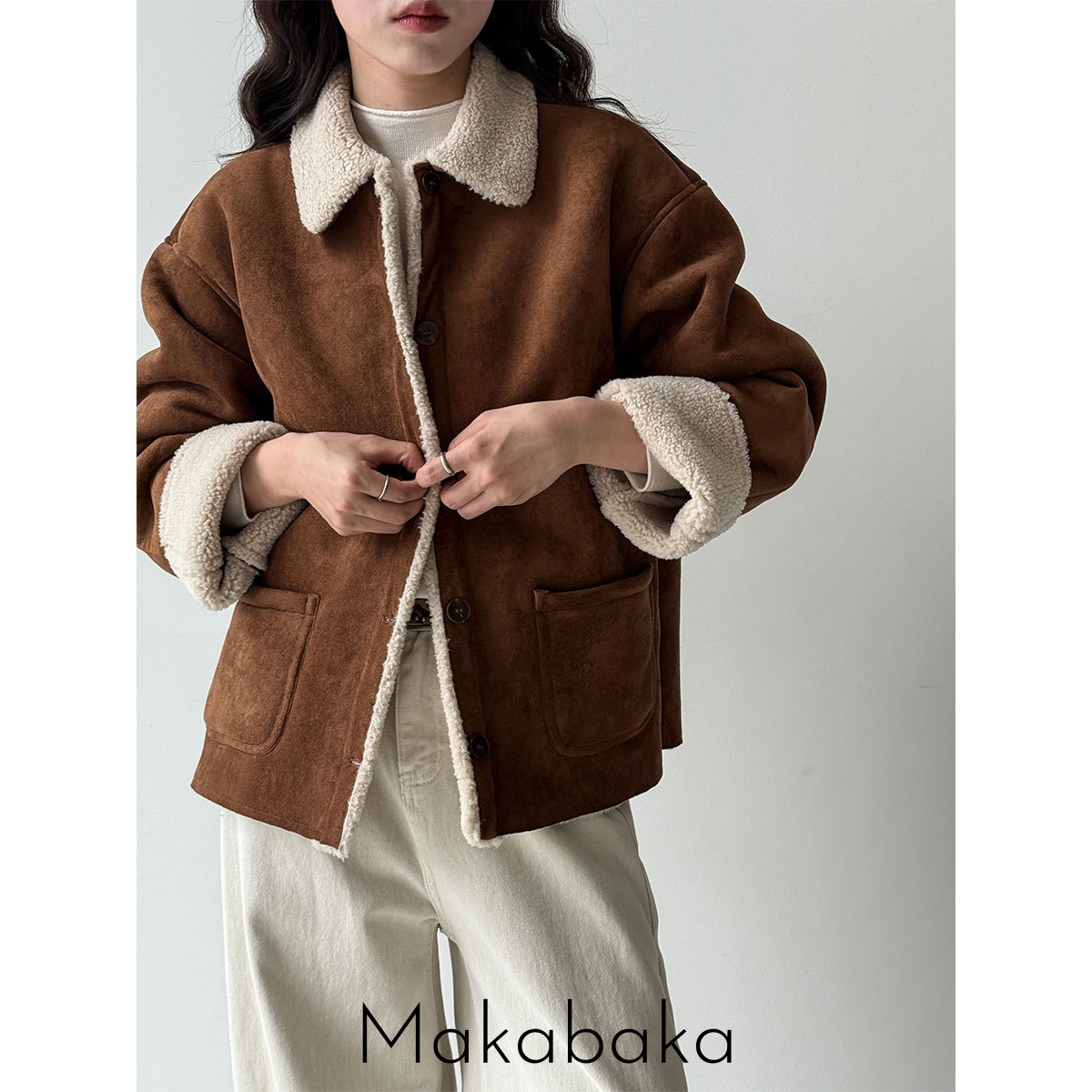 皮毛一体羊羔毛棉服翻领麂皮绒复古外套女冬季新款毛毛加厚上衣