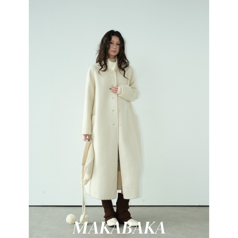 双面呢羊毛大衣2025冬季新款高级感极简罗纹领长款毛呢羊绒外套