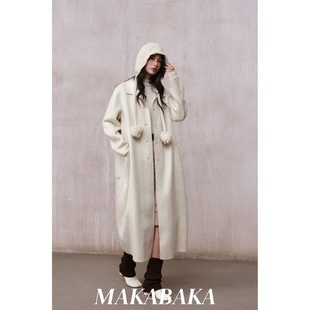 罗纹领带帽长款双面呢羊绒羊毛大衣外套女冬季新款宽松高级感上衣