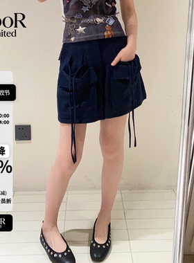 丿未PUREVENUS藏青色蝴蝶结工装A字短裤女26夏季新款