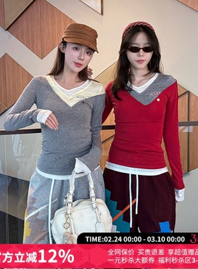 CHEERi UPi假三件V领天丝羊毛T恤打底衫女26春夏新款
