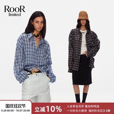 ECHOADE夏季超薄格纹长袖衬衫女