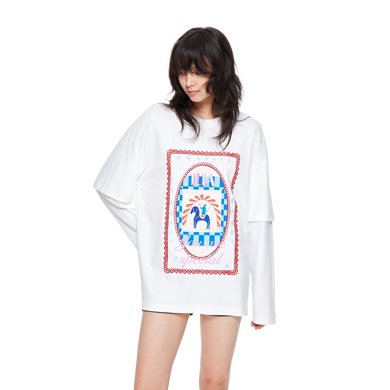 IAWARMAIDING假两件刺绣T恤女