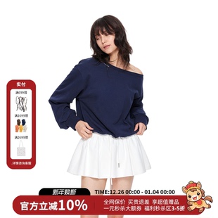 ING纯色套头小刺绣斜肩针织卫衣25秋新款 AID WARM