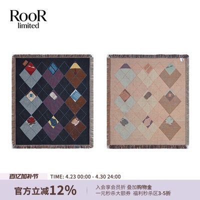 CHEERi UPi编织撞色马赛克菱形格流苏毛毯26春夏新款