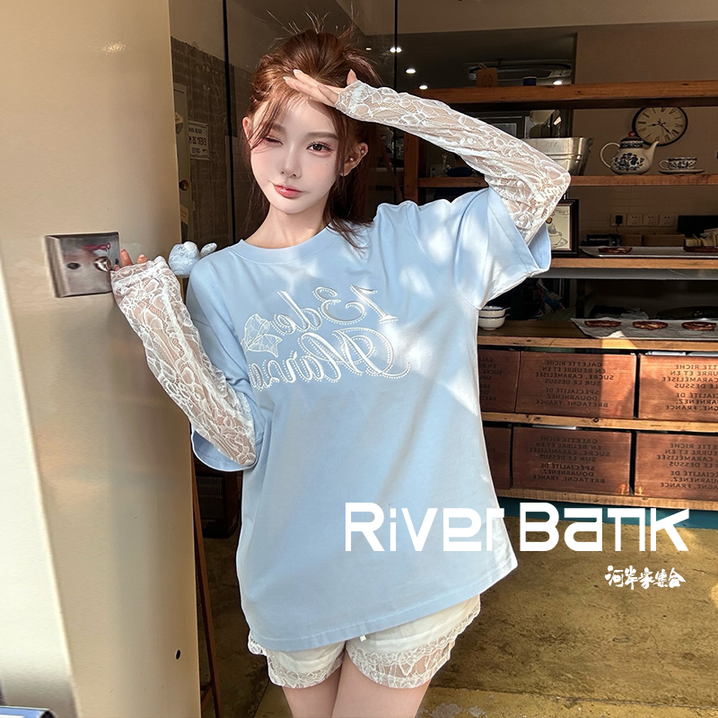 【戚砚笛同款】设计师品牌13DEMARZO圆领蕾丝小熊假两件短袖T恤