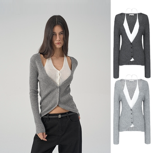 26春新款 IF涌现系列羊毛挂脖撞色假两件针织衫 MAKE