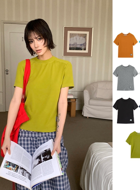 YANAG简约短款针织LOGO标装饰基础短袖T恤26春夏新款