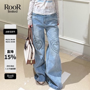 FORDARE福蝶爱心盘绳绣直筒牛仔裤长裤女26早春新款