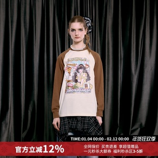 Bronze Lucia棕米撞色治愈烘焙插肩袖T恤女25秋冬新款