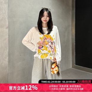 CHEERi UPi宽松百搭马上富印花圆领套头落肩长袖T恤女26春夏新款