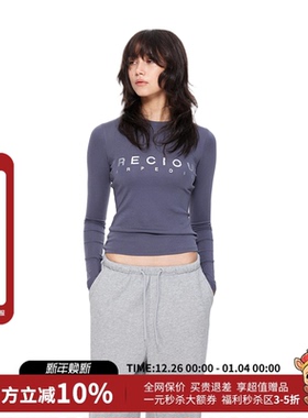 IA WARM AID ING休闲修身烫银印花长袖T恤女25秋新款