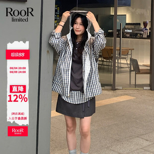 丿未PUREVENUS蕾丝拼接格纹马甲无袖连帽外套女26春夏新款