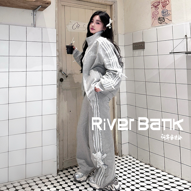 【戴燕妮同款】设计师品牌13DEMARZO蕾丝贴布拉链外套拼接卫裤